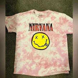 Nirvana Smiley Face tie dye  Graphic Short Sleeve Women T-Shirt sz m